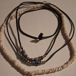 Artisan Multi-Strand Beaded Necklace - Cream and Purple